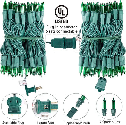 Minetom St. Patrick's Day Mini String Lights, 100 Count 27 Feet Detachable Incandescent Bulb Waterproof Green Fairy Lights Plug in for Indoor Outdoor Party Patio Christmas Decoration, Green Wire