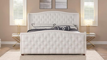 Jennifer Taylor Home Marcella Upholstered Shelter Headboard Bed Set, King, Bright White Polyester