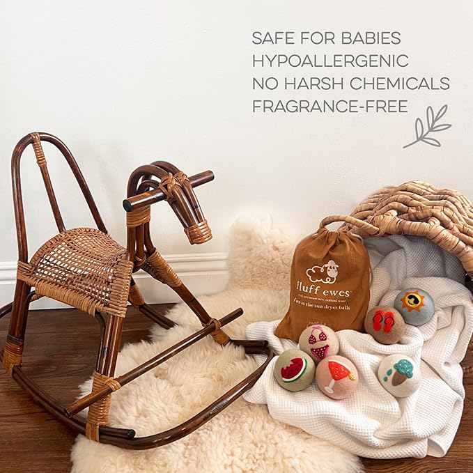 Fluff Ewes Wool Dryer Balls 6 Pack Premium New Zealand Wool Laundry Balls for Dryer, No Static Dryer Balls Laundry Reusable, XL Wool Dryer Balls Cute, Baby Dryer Balls for Dryers - Fun in The Sun-Mewly Pet