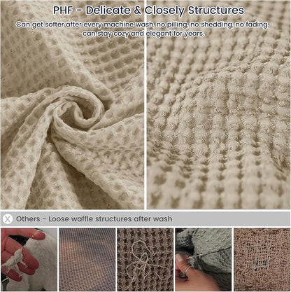 PHF 100% Cotton Waffle Weave Family Blanket,Oversized King Size 120"x 120"-Pre-Washed Snag Proof Lightweight Breathable Moisture-Wicking, 10'x 10' Huge Extra Large Big,Home Decor-Khaki/Simply Taupe