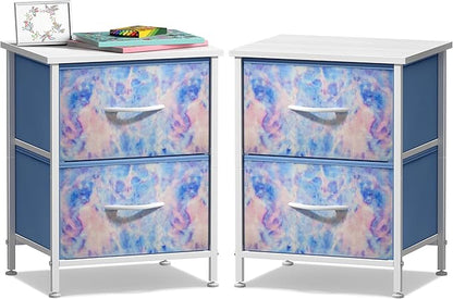 Sorbus Nightstand with 2 Drawers - Kids Bedside Furniture End Table Night Stand - Steel Frame, Wood Top & Easy Pull Fabric Bins - Dresser & Chest for Home, Bedroom Accessories, Office & Dorm (2 Pack)
