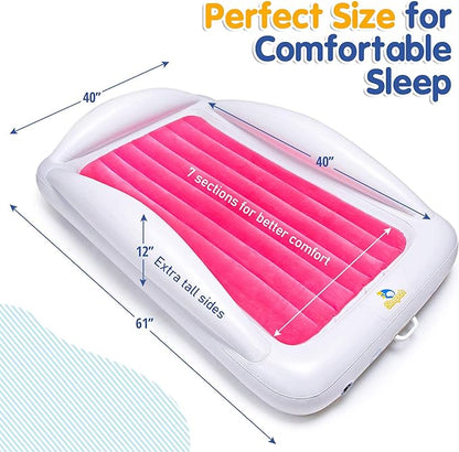 Sleepah Inflatable Toddler Travel Bed Portable Kids Air Mattress Set w Safety Rail Guards for Kids & Toddlers – Includes Pump, Carry Case, Pillow & More - Perfect Transitional Cot Coral