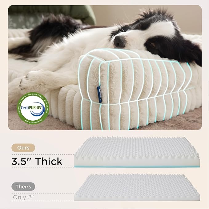 Bedsure Orthopedic Dog Beds Large Sized Dog, Waterproof Memory Foam Pet Bed with Sides, Non-Slip Bottom and Egg-Crate Foam Large Pet Couch Sofa with Washable Removable Corduroy Cover, Cream-Mewly Pet