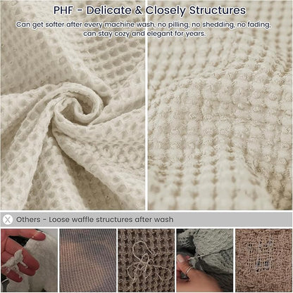 PHF 100% Cotton Waffle Weave Family Blanket,Oversized King Size 120"x 120"-Pre-Washed Snag Proof Lightweight Breathable Moisture-Wicking, 10'x 10' Huge Extra Large Big,Home Decoration Gift-Linen