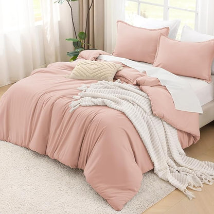 Litanika Comforters Blush Super King Size, 3 Pieces Lightweight Solid Bedding Set & Collections, All Season Fluffy Bed Set (120x120In Comforter & 2 Pillowcases)