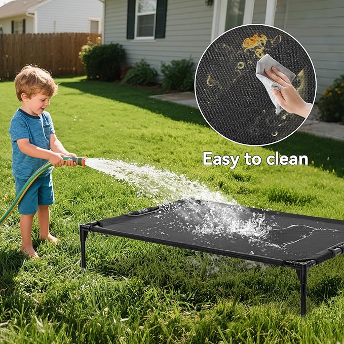 Petsfit Elevated Raised Outdoor Dog Bed - Cooling Elevated Dog Cot, Upgraded Adjustable Firmness Pet Bed，Pet Hammock Bed with Chew Proof Breathable Teslin Mesh，Non Slip, Black 42”-Mewly Pet