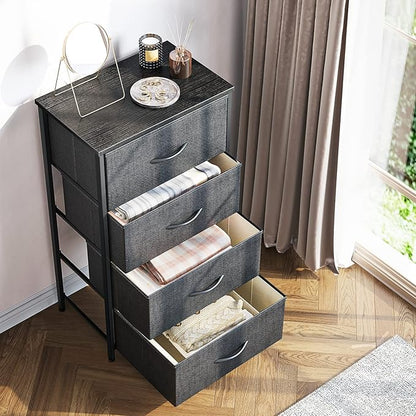 ODK Dresser for Bedroom with 4 Storage Drawers, Small Dresser Chest of Fabric Drawers with Sturdy Steel Frame, Wood Top, Dark Grey
