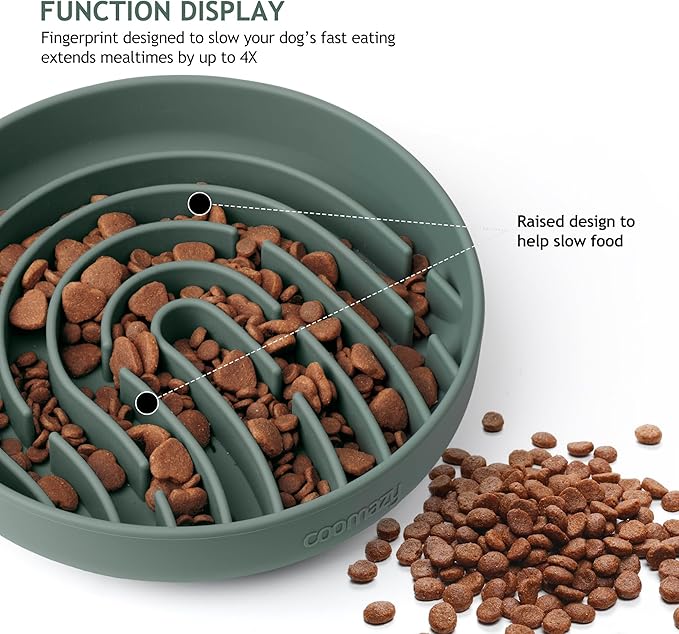 Coomazy Large Silicone Slow Feeder Dog Bowls, Interactive Puzzle Toy for Pets Food Training, Keeps Dogs Busy, Prevents Puppy Overeating (Dark Green, Large: 3.2Cup)-Mewly Pet