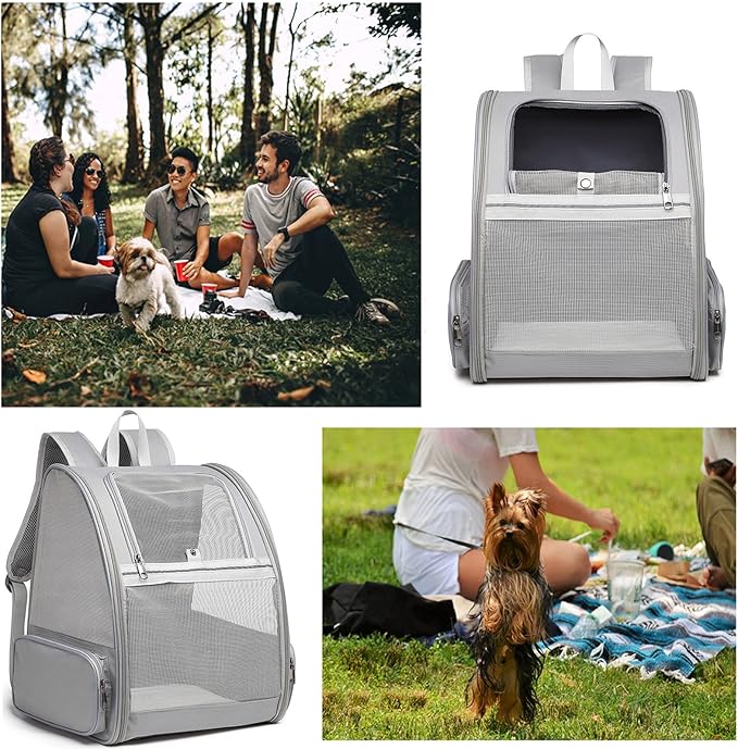 Texsens Pet Backpack Carrier for Small Cats Dogs | Ventilated Design, Safety Straps, Buckle Support, Collapsible | Designed for Travel, Hiking & Outdoor Use (Light Gray)-Mewly Pet