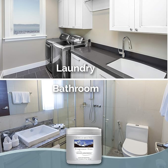 SMELLS BEGONE Air Freshener Odor Absorber Gel - 15 oz, Pack of 2 - Absorbs and Eliminates Odor in Pet Areas, Bathrooms, Cars, & Boats - Made with Essential Oils - Fragrance Free-Mewly Pet