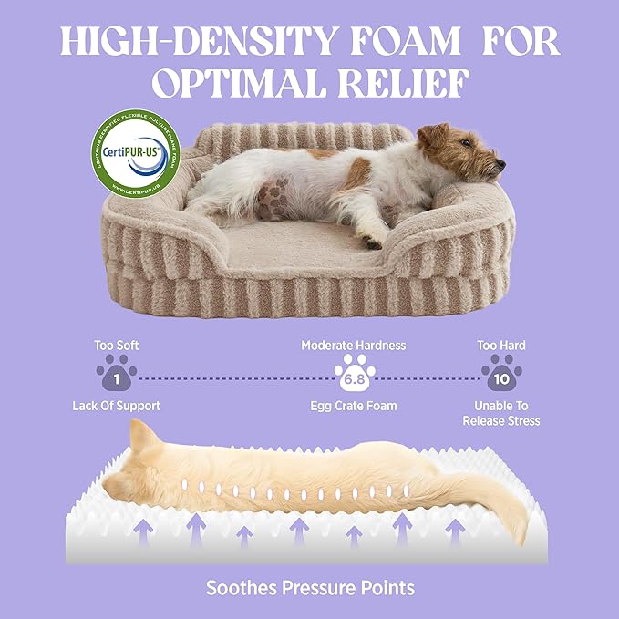 LE SURE Cute XL Dog Beds, Orthopedic Waterproof Dog Bed for Extra Large Dogs, Non-Slip Bottom and Egg-Crate Foam Big Pet Couch Sofa with Washable Removable Cover, Hazel-Mewly Pet