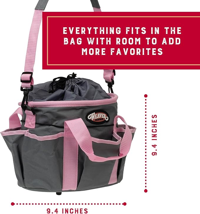 Weaver Leather Horse Grooming Kit, 7-piece Horse Brush Set with Organizer Tote Bag, Equine Care, Horse Tack Room Equipment, Grooming Horse Supplies, Gray/Pink-Mewly Pet