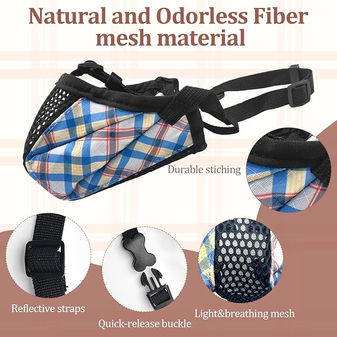 Dog Muzzle for Small Large Dogs - Soft Nylon Basket Muzzle with Adjustable Strap, Breathable Mesh Design Prevents Biting Chewing Licking Eating - Ideal for Training, Grooming & Vet Visits (Blue, M)-Mewly Pet