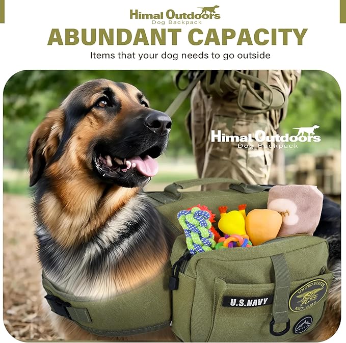 Himal Outdoors Dog Backpack & Saddle Bag, Tactical Hiking Backpack for Large Dogs with Side Pockets & Adjustable Strap-Mewly Pet