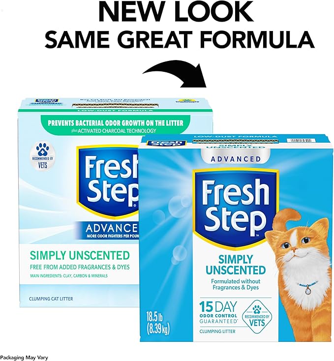 Fresh Step Advanced Simply Unscented Clumping Litter, Fresh Step Unscented Cat Litter Fights Odor on Contact, 18.5 lb. Box-Mewly Pet