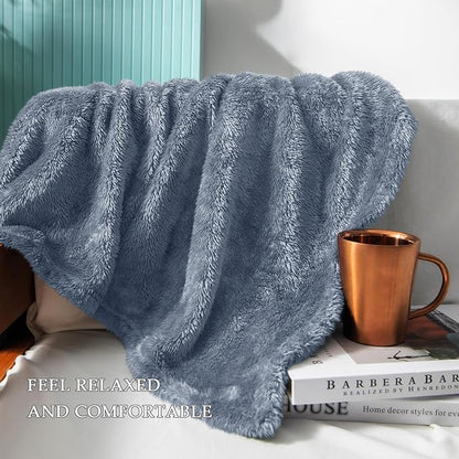 Exclusivo Mezcla Plush Fuzzy Fleece Throw Blanket Extra Large, Super Soft, Fluffy and Warm Blankets for Couch, Bed, Suitable for All Seasons (50x70 Inches, Stone Blue)
