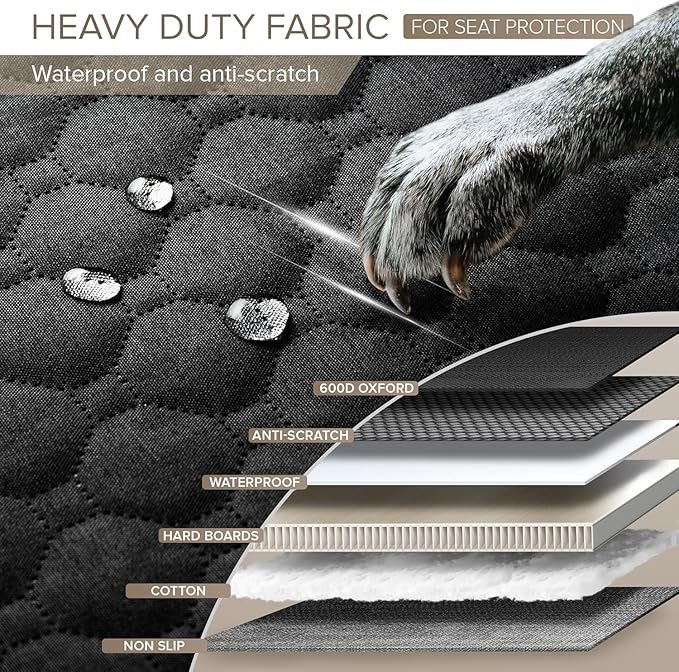 SHARLOVY Back Seat Extender for Dogs, Heavy Duty Dog Car Seat Cover for Back Seat and Aggressive Chewer, Large Hard Bottom Seat Cover for Dogs, Dog Hammock for Car, Travel Pet Bed for Car, SUV, Truck-Mewly Pet