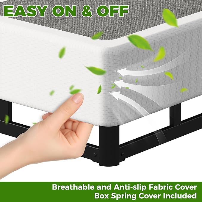 EMODA 7 Inch Split Queen Box Spring, 3500LBS Heavy Duty Metal Box Spring for Queen Bed Mattress Foundation with Fabric Cover, Noise-Free, Non Slip, Easy Assembly