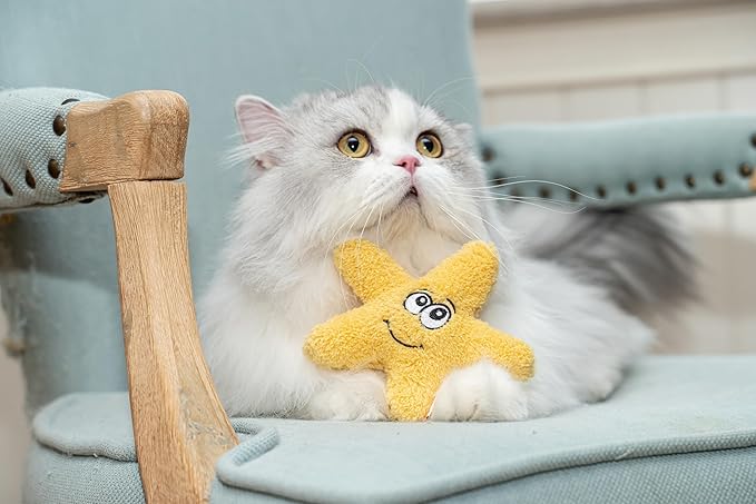 Interactive Catnip Cat Plush Toy, Ocean Theme, 5'', for All Breed Size Cats (Starfish)-Mewly Pet