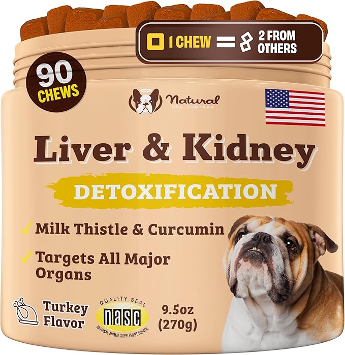 Natural Dog Company Stinky Liver & Kidney Supplement Chews, Complete Detox Cleanse & Major Organ Support, Advanced Liver and Kidney Health Support for Dogs, Enhances Digestion and Immunity 90 Chews-Mewly Pet