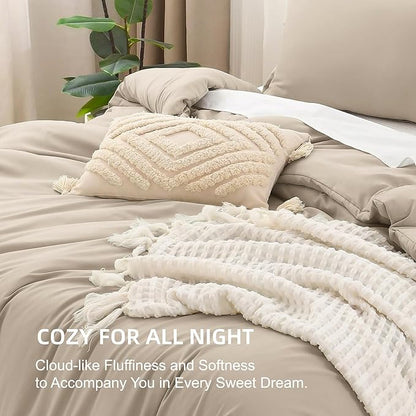 Litanika Khaki Comforter Set Queen Size, 3 Pieces Solid Bedding Comforter Set, All Season Down Alternative Bed Set (90x90In Comforter & 2 Pillowcases)