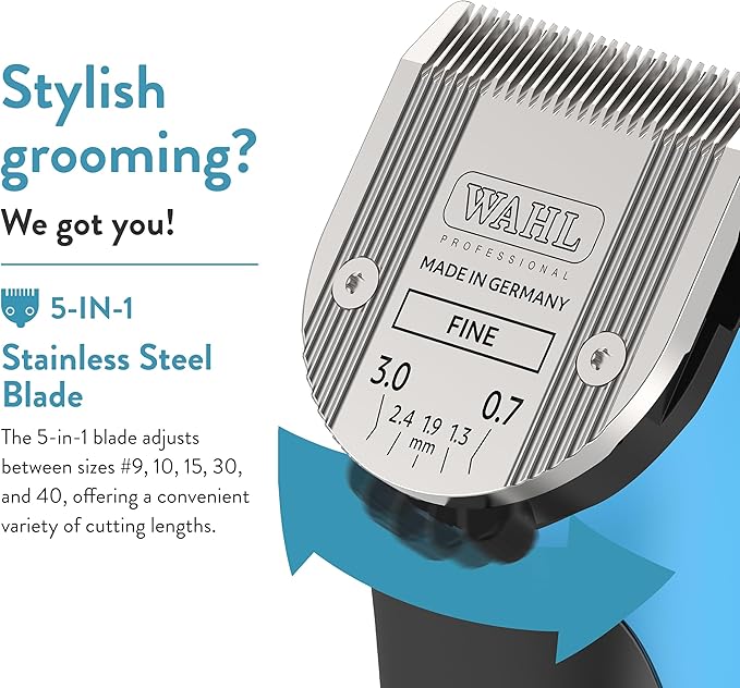 WAHL Professional Animal Bravura Lithium Ion Clipper - Pet, Dog, Cat, and Horse Corded/Cordless Clipper Kit, Turquoise (41870-0438)-Mewly Pet