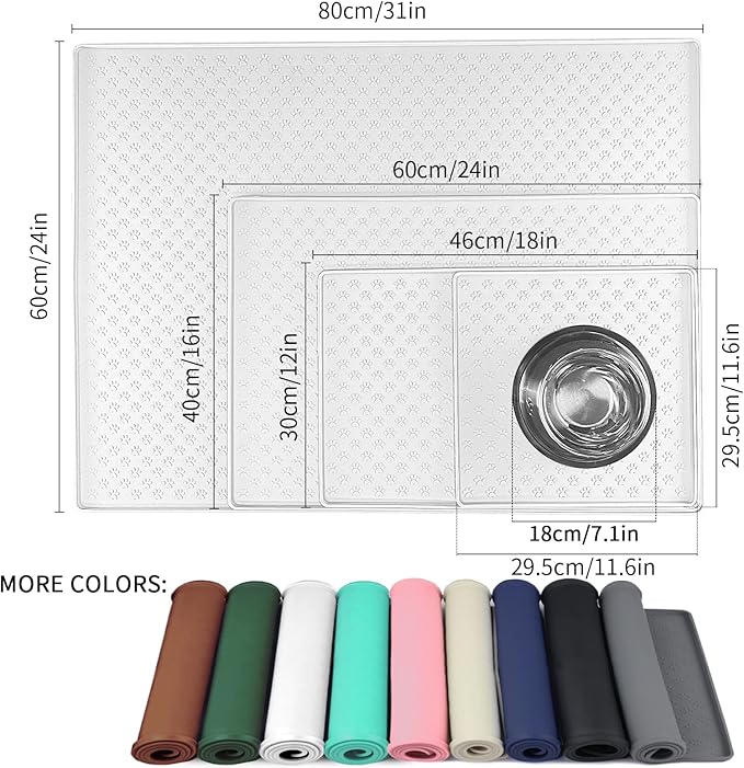 Ptlom Pet Placemat for Dog and Cat, Waterproof Silicone Pet Feeding Bowl Mats for Food and Water, Small Medium Large Dogs Mat Prevent Residues from Spilling to Floor, White, 18" 12"-Mewly Pet