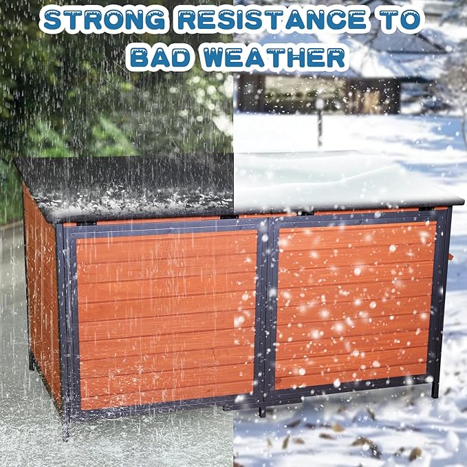 Extra Large Dog House Outdoor Weatherproof 59.1" Outside Wooden Dog Kennel, Chewproof Strong Iron Frame Window-Mewly Pet