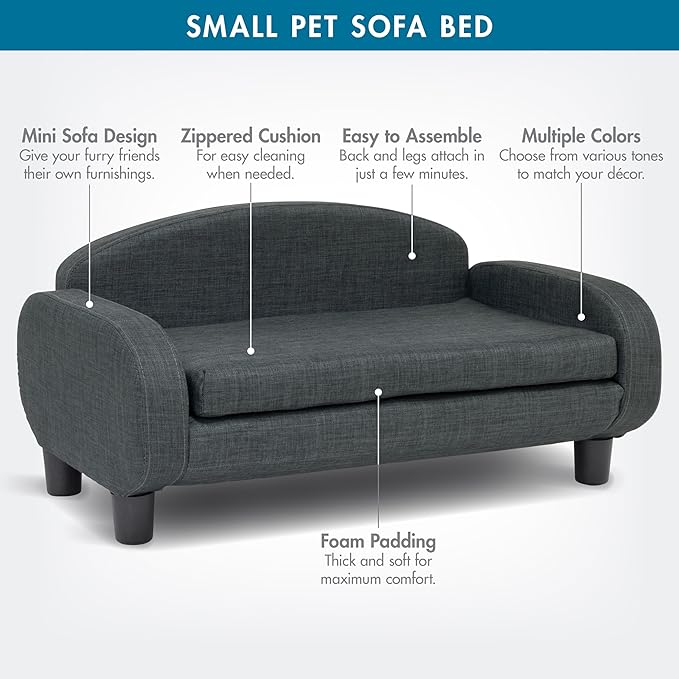 Paws & Purrs Cat Sofa Bed, Pet Couch for Indoor Cats Elevated Cat Beds with Removable Washable Mattress Cover for Kitten, Puppy or Small Animal- 31.5" Wide, Gray-Mewly Pet