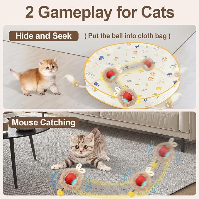 Interactive Cat Toys, Smart Rolling Ball in Play Mat, Automatic Speedy Moving Ball for Indoor Exercise, Motion Activated Pet Balls for Hide and Seek Mouse Catching Game (Red)-Mewly Pet