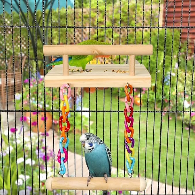 Bird Perches Cage Toys Parrot Wooden Platform Play Gyms Exercise Stands with Acrylic Wood Swing Ferris Wheel Chewing for Animals Green Cheeks, Baby Lovebird, Chinchilla, Hamster Budgie-Mewly Pet