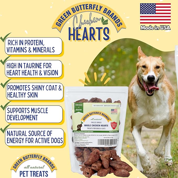 Freeze Dried Chicken Heart Dog Treats Made In USA. All Natural Freeze-Dried Raw Snacks for Dogs and Cats. One Ingredient. High Protein. Heart Health. Irresistible Training Treat-Mewly Pet