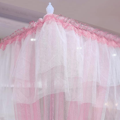 Joyreap Luxury 4 Corners Post Canopy Bed Curtains - Pink & White Cozy Drape Netting - Cute Princess Bedroom Decoration Accessories (47" W x 78" L, Twin)