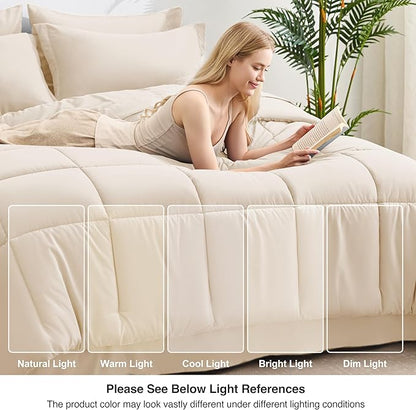 Love's cabin Twin XL Comforter Set Beige, 5 Pieces Twin XL Bed in a Bag, All Season Bedding Sets with 1 Comforter, 1 Flat Sheet, 1 Fitted Sheet, 1 Pillowcase and 1 Pillow Sham