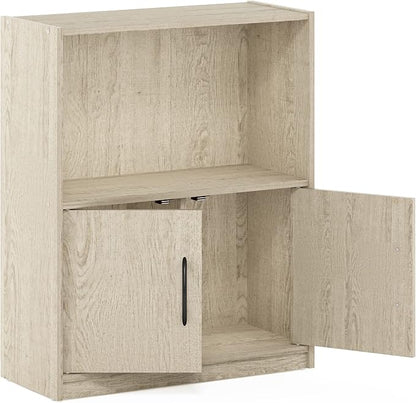 Furinno Gruen 2-Tier Open Shelf Bookcase with 2 Doors Storage Cabinet, Metropolitan Pine