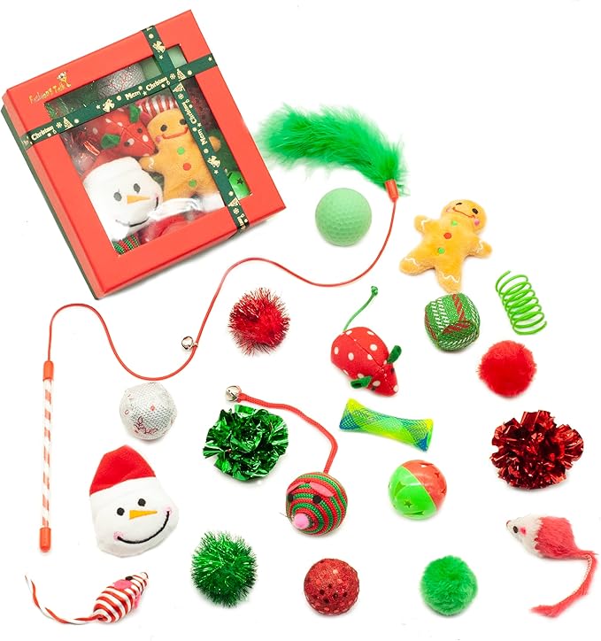 Fashion's Talk Holiday Festive Red Variety Pack Gift Box Cat Toy with Catnip, Box 20 Count-Mewly Pet