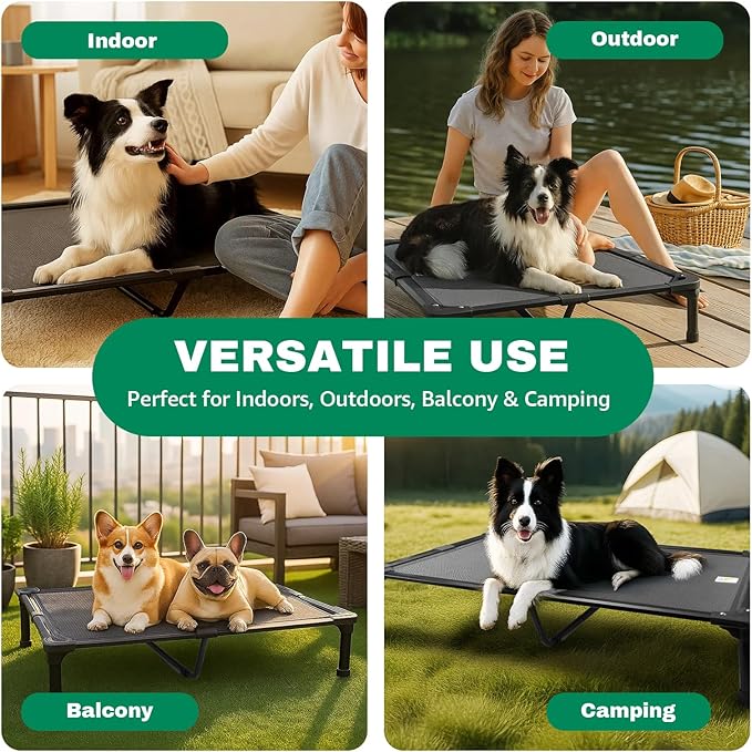 Sytopia 42'' Outdoor Elevated Dog Bed for Large Dogs, Chew-Proof Pet Camping Raised Cot with Breathable Mesh - Durable Frame, Cooling Hammock Style, Anti-Slip Base, Water-Resistant, Easy Clean-Mewly Pet