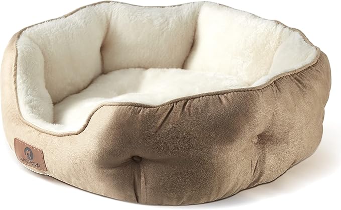 Asvin Small Dog Bed for Small Dogs, Cat Beds for Indoor Cats, Pet Bed for Puppy and Kitty, Extra Soft & Machine Washable with Anti-Slip & Water-Resistant Oxford Bottom, Light Brown, 20 inches-Mewly Pet
