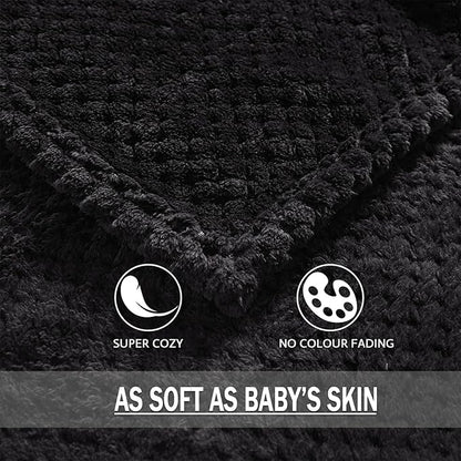 Exclusivo Mezcla Fleece Throw Blanket Extra Large, Super Soft and Warm Blankets for Couch, Sofa and Bed Waffle Textured, Cozy, Fuzzy and Lightweight (Black, 50x70 Inches)
