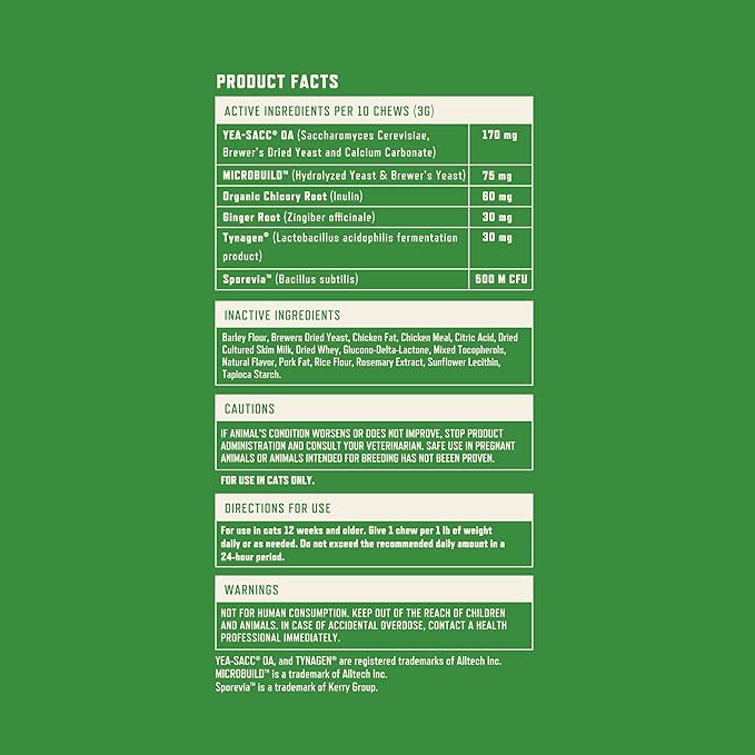 Rocco & Roxie Cat Probiotic Health Supplement for Cats, Prebiotic and Postbiotic for Digestive + Gut Support, Constipation Relief, Anti Diarrhea, Supplements & Vitamins, Chicken Flavored Crunchy Chews-Mewly Pet