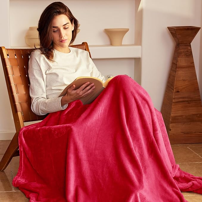 Exclusivo Mezcla Fleece Throw Blanket for Couch, Sofa, 300GSM Super Soft and Warm Blankets, Red Throw All Season Use, Cozy, Plush, Lightweight, 50x60 Inches
