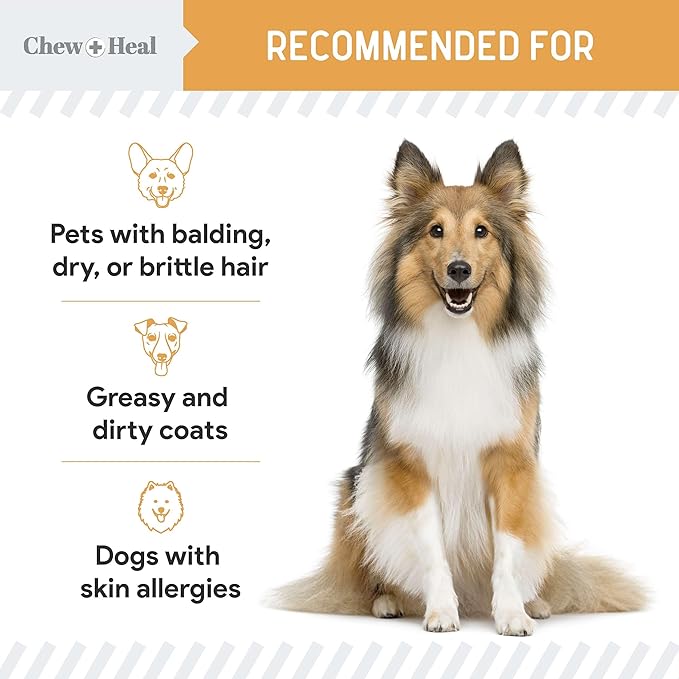 Salmon Oil for Dogs - 180 Soft Chew Omega Treats for Skin and Coat - Fish Oil Blend of Essential Fatty Acids, Omega 3 and 6, Vitamins, Antioxidants and Minerals - Made in USA-Mewly Pet