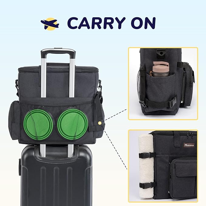 Modoker Dog Travel Bag with 2 Collapsible Dog Bowls, 1 Dog Backpack, Airline Approved Pet Travel BagOrganizer for Supplies & Accessories, 2 Travel Dog Food Container, Black-Mewly Pet