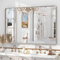 48x30 Silver Brushed Bathroom Mirror for Wall, Brushed Silver Metal Framed Bathroom Vanity Mirror, Rounded Rectangle Mirror, Shatterproof, Anti-Rust (Horizontal/Vertical)