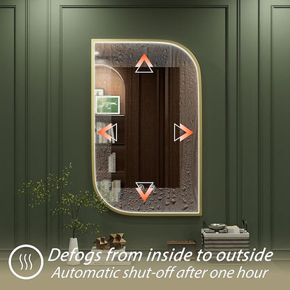 22x36 Inch Gold LED Mirror for Bathroom with Lights, Adjustable 3000K/4500K/6000K, Irregular Frame Lighted Bathroom Vanity Mirror, Stepless Dimmable, Anti-Fog, Wall Mounted