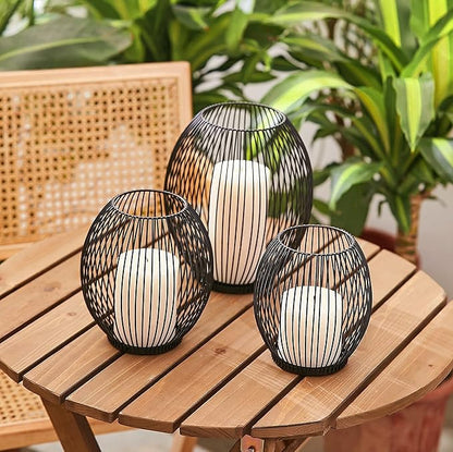 OLEEK Outdoor Candle Holder Decor Set - Black Candle Holder - Candles Holders for Table Centerpiece - Hurricane Candles Holder for Pillar Candles Cage Candle Holders Black Wire Decorative