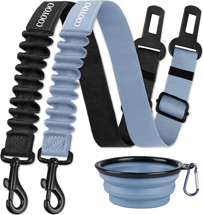 COOYOO Dog Seat Belt,3 Piece Set Retractable Dog Car Adjustable Seatbelts for Vehicle Nylon Pet Safety Heavy Duty & Elastic & Durable Car Harness for Dogs-Mewly Pet