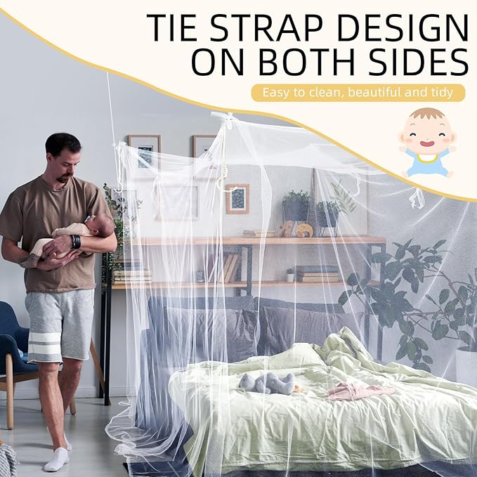 4 Corners Mosquito Net for Mosquiteros para Camas Bed Canopies Netting Bed Drapes Rectangular Mosquito Mesh for Camping Home Outdoor Travel (White,L75 X W59 X H67 Inch,Opening)-Mewly Pet