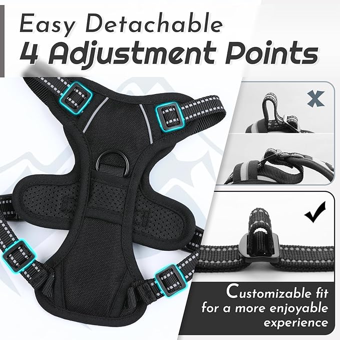 Eagloo Small Dog Harness No Pull, Service Vest with Reflective Strips and Control Handle, Adjustable and Comfortable for Easy Walking, No Choke Pet Harness with 2 Metal Rings, Black, XS-Mewly Pet