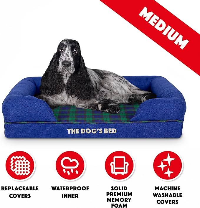 The Dog’s Bed, Med Black Watch Tartan 30x23.5, Memory Foam, Pain Relief: Arthritis, Hip & Elbow Dysplasia, Post Surgery, Lameness, Supportive, Calming, Waterproof Washable Cover, Veterinary Approved-Mewly Pet
